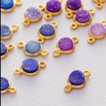 Zdjęcie - Agat druzy krążek łącznik w okuciu pozłacanym ag925 14x8mm